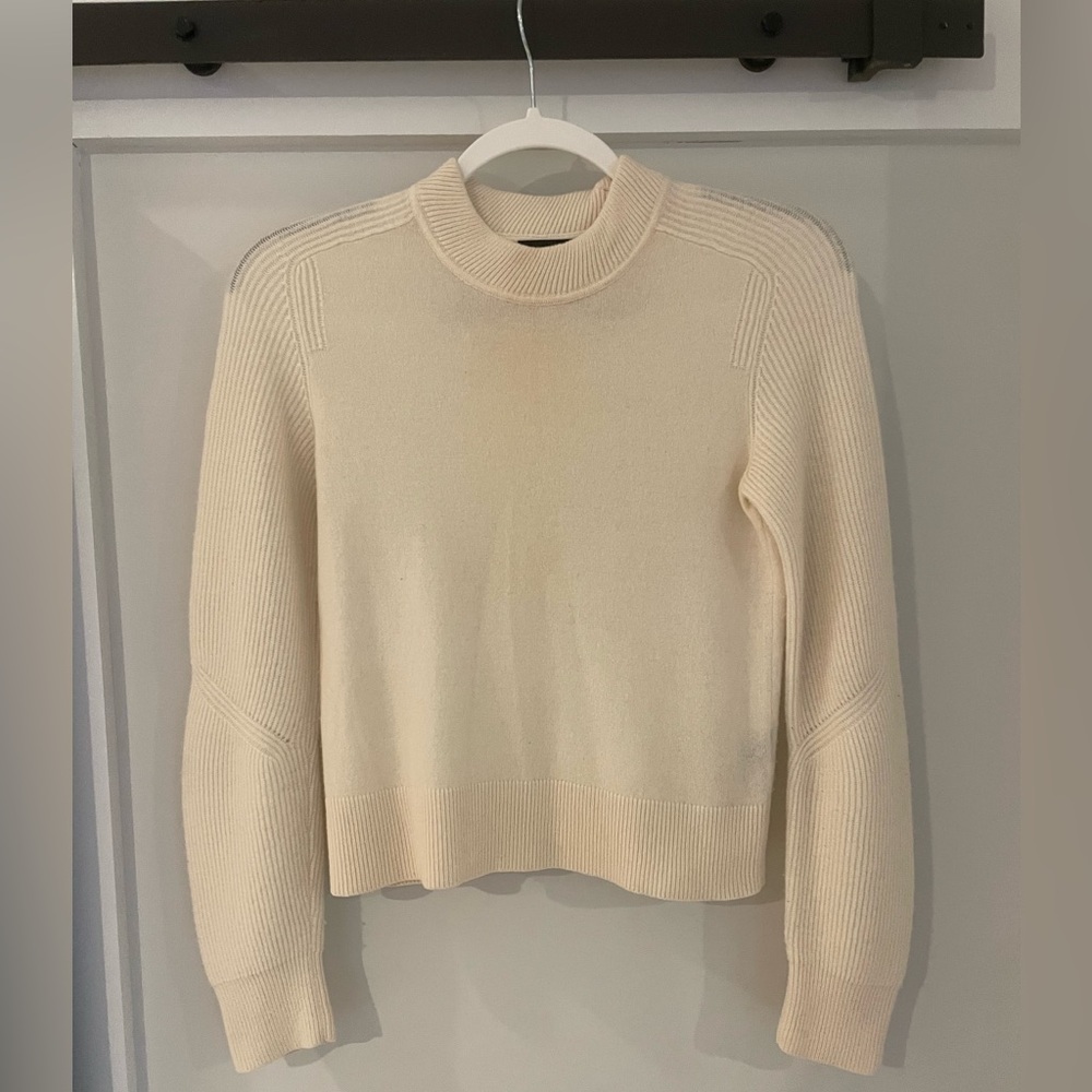 Rag & Bone Cream Crewneck Ribbed Women's cashmere Sweater